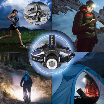 Rechargeable Led Headlamp Flashlight 3 Lighting Patterns Adjustable Zoom Head Lamp