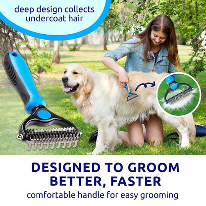 2 Pcs Dog Grooming Brush | Pet Undercoat Dematting Rake with Rounded Teeth