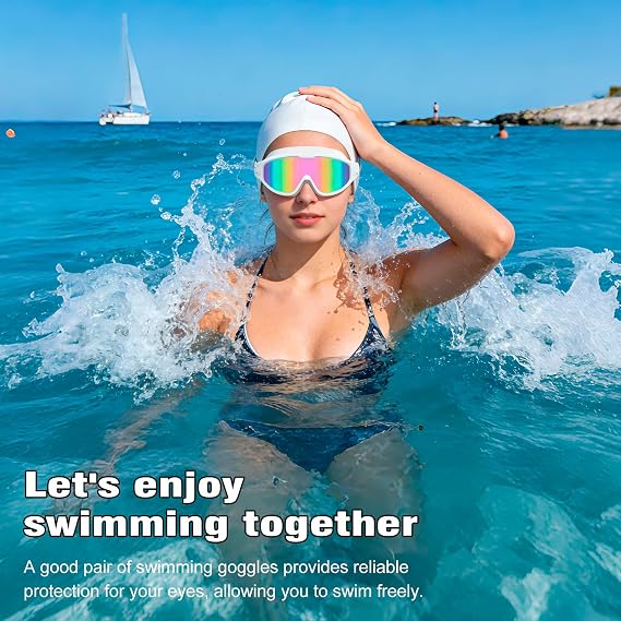 Adult Large Swim Goggles, Wide View, Anti Fog UV Protection & No Leak Design
