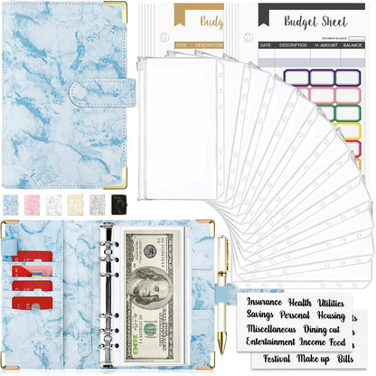 Budget Binder, Cash Envelopes for Budgeting, Money Organizer for Cash, 28Pcs Budget Binder with Cash Envelopes, Marble 6-Ring Money Saving Binder