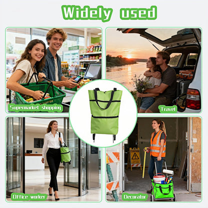 2-in-1 Foldable Shopping Cart with Wheels,Waterproof & Sturdy Grocery Bag Hand Truck