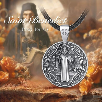St Benedict Exorcism Medal Necklace - Christian Catholic Roman Cross Pendant