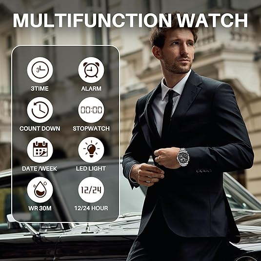 Mens Waterproof Military Analog Digital Business Watch