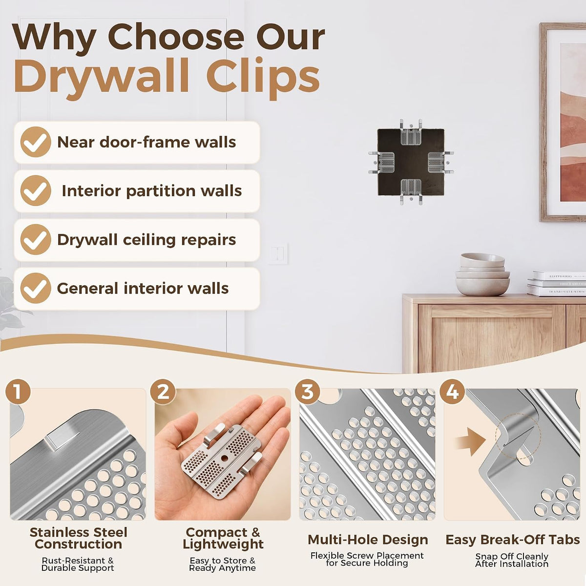 10 Pack Drywall Repair Clips, Drywall Clips Repair for 1/2" & 5/8" Panels