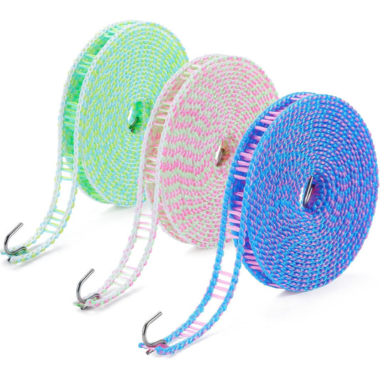 3-Pack Windproof Clothesline with Hooks – Super Strong and Durable