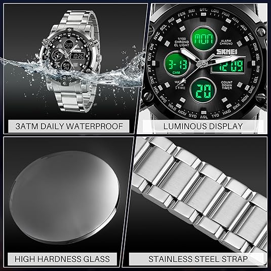 Mens Waterproof Military Analog Digital Business Watch