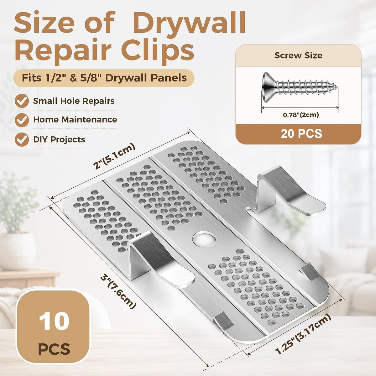 10 Pack Drywall Repair Clips, Drywall Clips Repair for 1/2" & 5/8" Panels