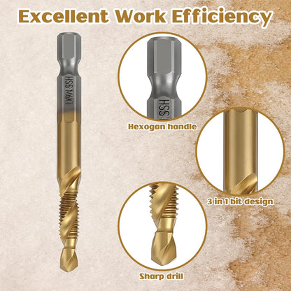 6 Pcs Titanium Carbon Steel Combination Drill Tap Set