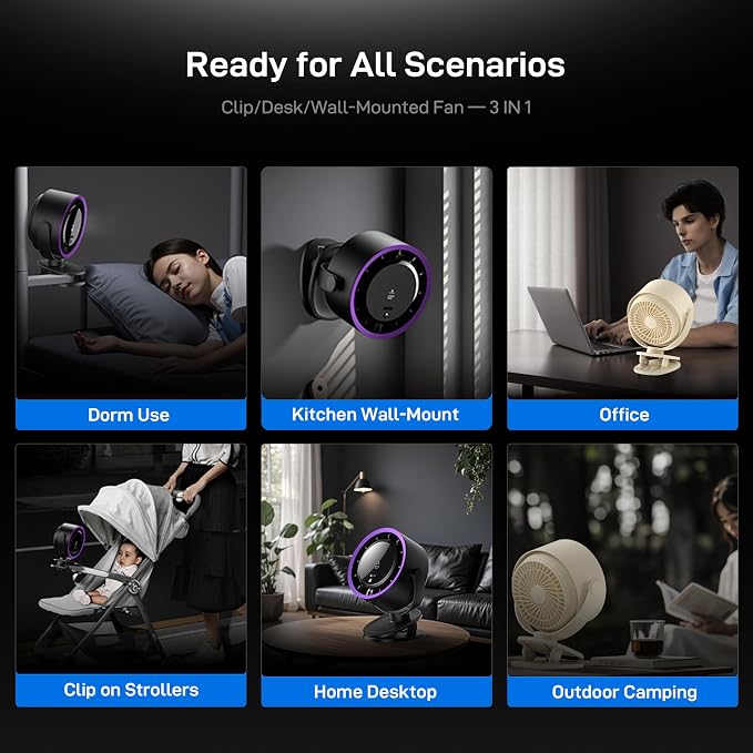 LED Rechargeable Strong Airflow Clip-on Fan for Car