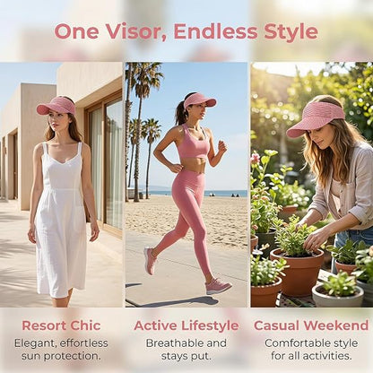 2-Pack Women’s Open-Top Breathable UV-Protection High-Ponytail Sun Visor Hats