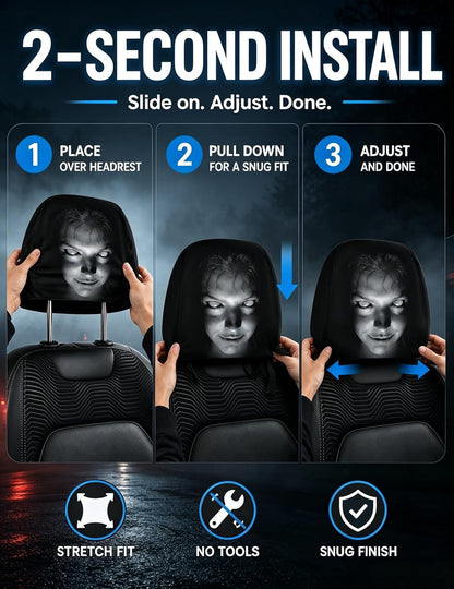 2Pcs Scary Face 3D Printing Auto Seat Headrest Protector