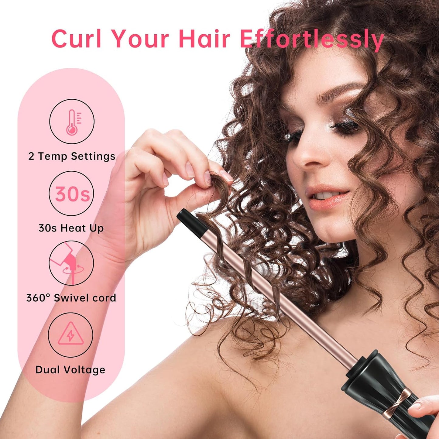 3/8 Inch Curling Iron - Ceramic Small Barrel Curling Iron with Adjustable Temperature