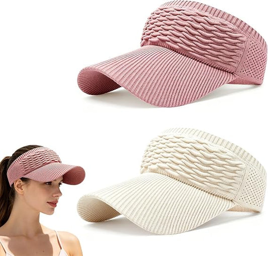 2-Pack Women’s Open-Top Breathable UV-Protection High-Ponytail Sun Visor Hats