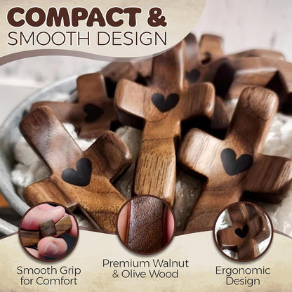 10 Pack Handmade Wooden My Heart Thumb Cross ,Anxiety Relief Stress Reduction Prayer