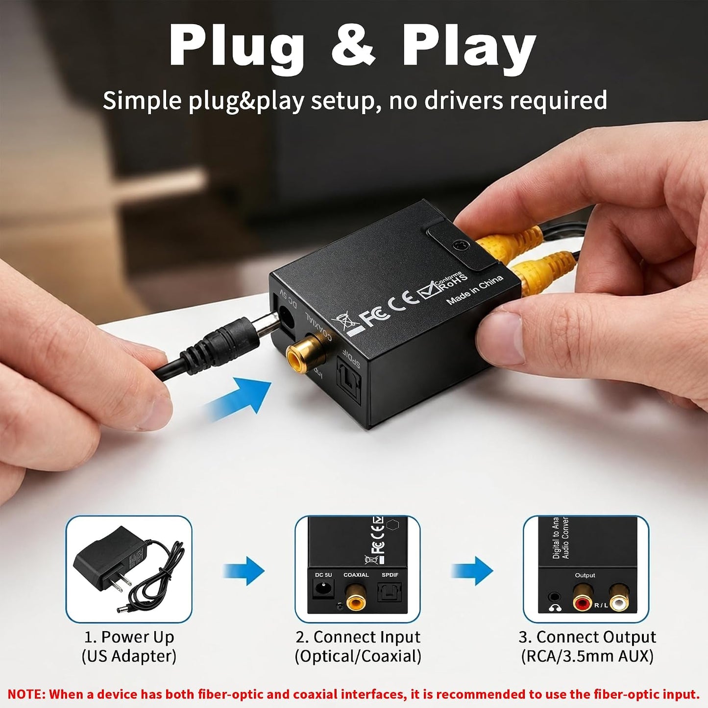 192KHz Digital to Analog Audio Converter DAC Optical to Analog