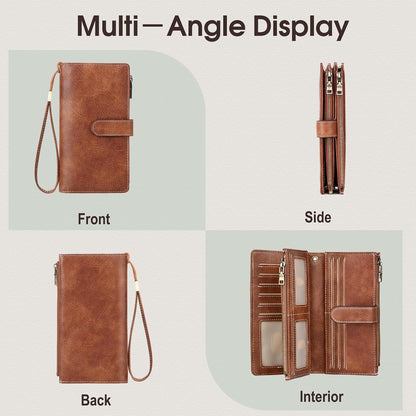 Leather Wallets for Women with RFID Blocking Credit Card Holder Large Capacity