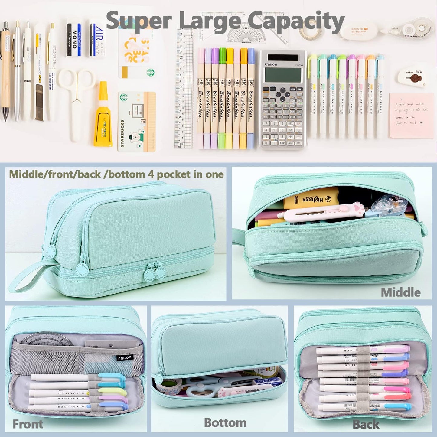Portable Large Capacity Pencil Pouch Bag with Zipper