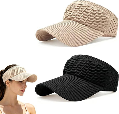 2-Pack Women’s Open-Top Breathable UV-Protection High-Ponytail Sun Visor Hats
