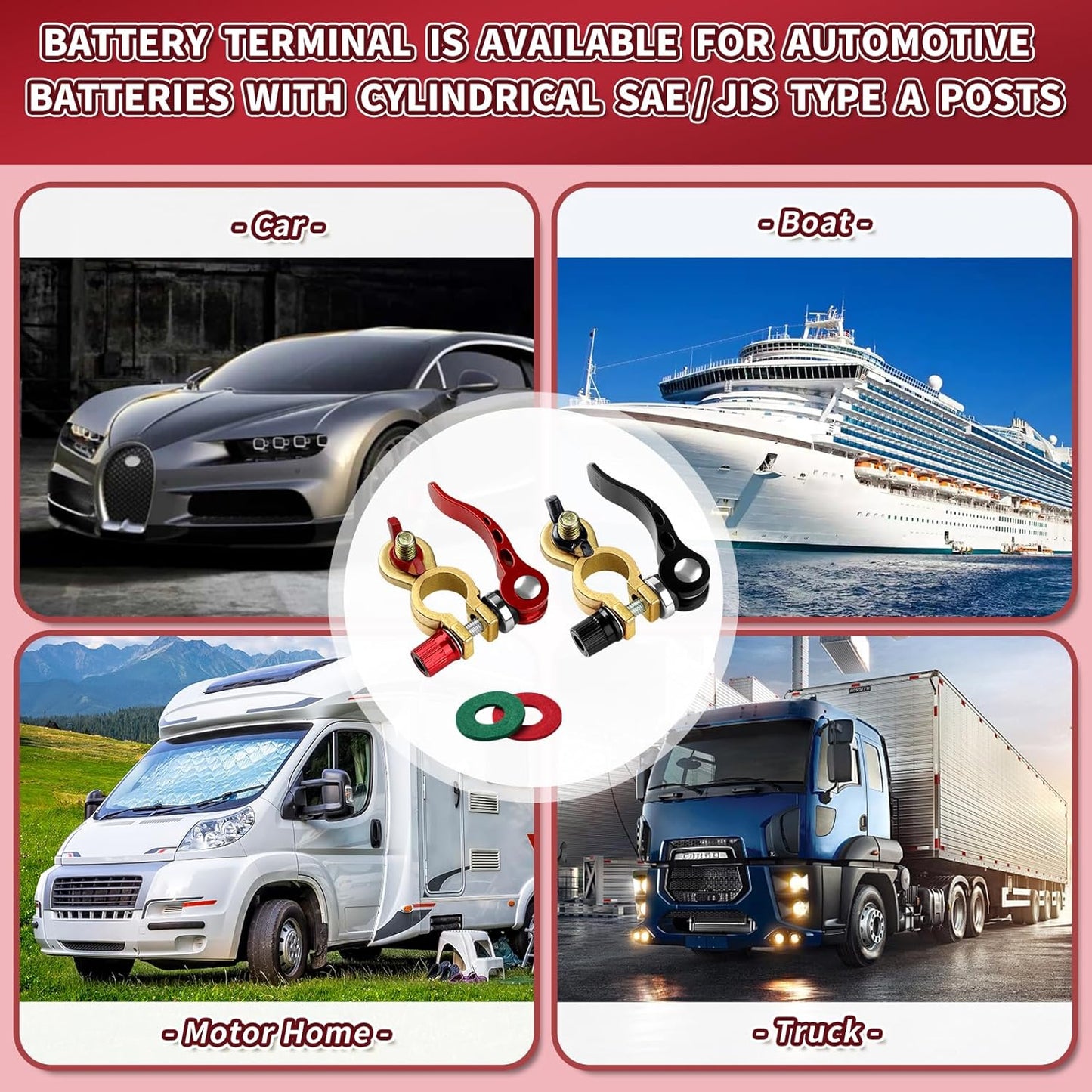 2PCS Car Battery Quick Release Terminal Connectors with Accessories