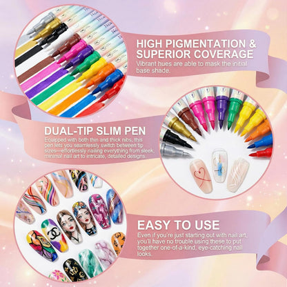 12 Colors Double-Ended 3D Nail Art Markers Set