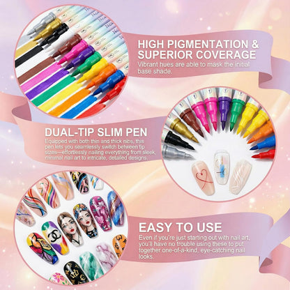 12 Colors Double-Ended Nail Art Markers Set