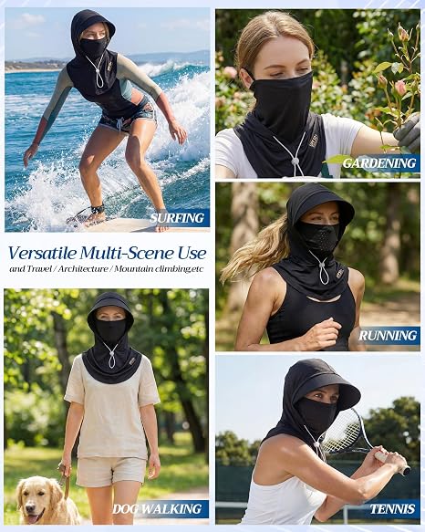 Cooling Breathable Balaclava Full Face Mask with Wide Brim Sun UV Protection Hood