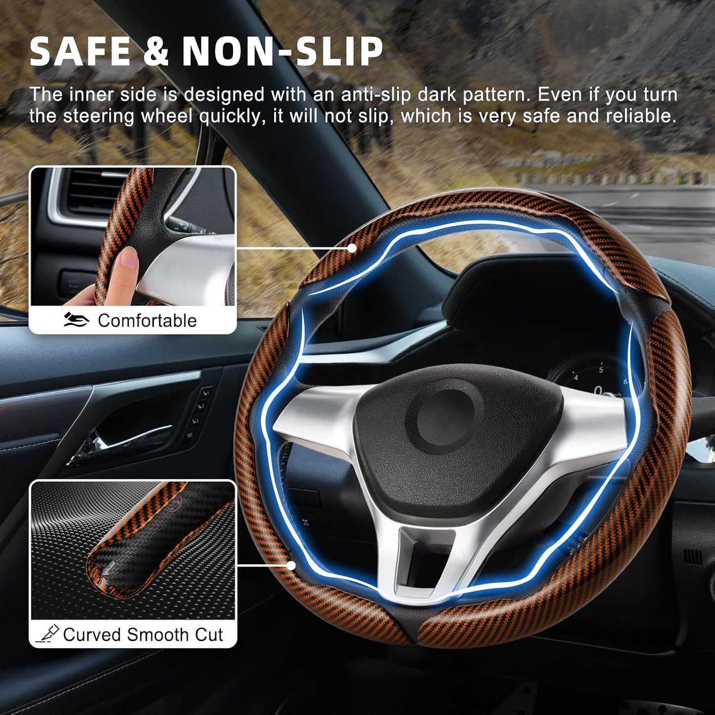 3pcs Carbon Fiber Anti-Skid Steering Wheel Cover