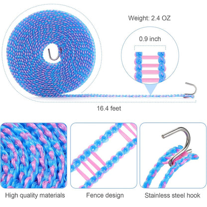 3-Pack Windproof Clothesline with Hooks – Super Strong and Durable