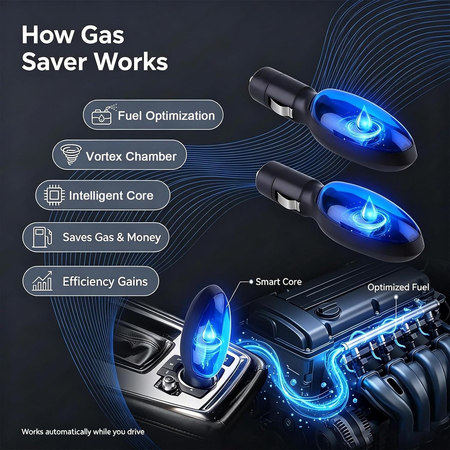 2 PCS Fuel Sync Gas Saver,  Plug and Play Energy Economy