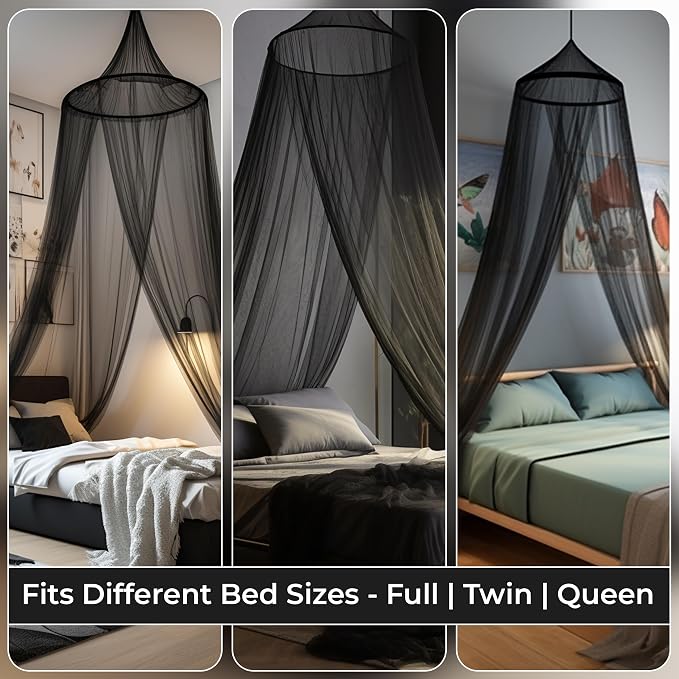 Black Canopy Bed Curtains for Bed, Netting Room Decor for all Size Bed , Fire Retardant Fabric