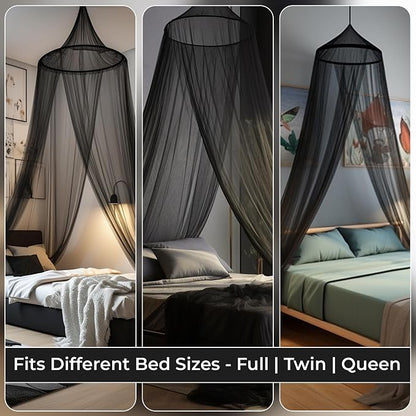 Black Canopy Bed Curtains for Bed, Netting Room Decor for all Size Bed , Fire Retardant Fabric