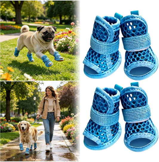 4PCS Summer Mesh Dog Shoes, Non-Slip Heatproof Paw Protector Boots