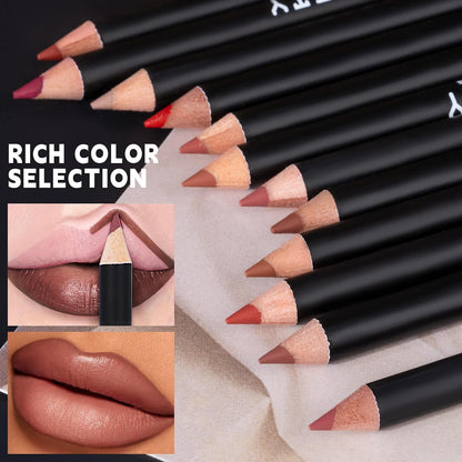 12-piece Nude Lip Line Set, Natural, Smooth Matte Lipstick Pencil