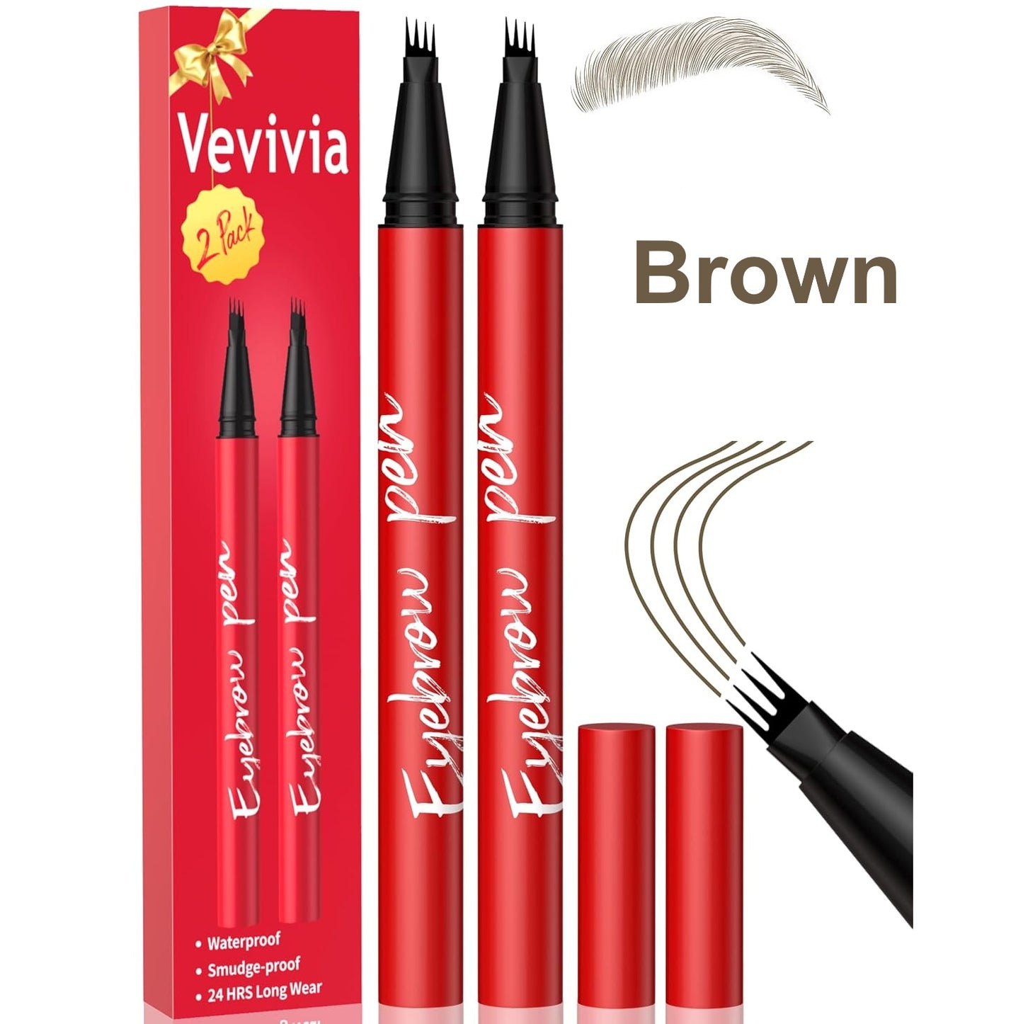 Vevivia Beauty Eyebrow Pen, Precise 4-Tip Brow Pencil for Natural-Looking Fuller Brows