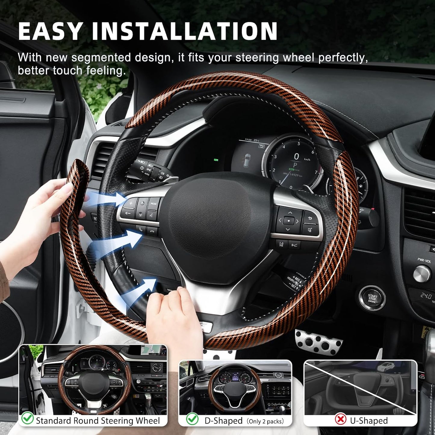 3pcs Carbon Fiber Anti-Skid Steering Wheel Cover