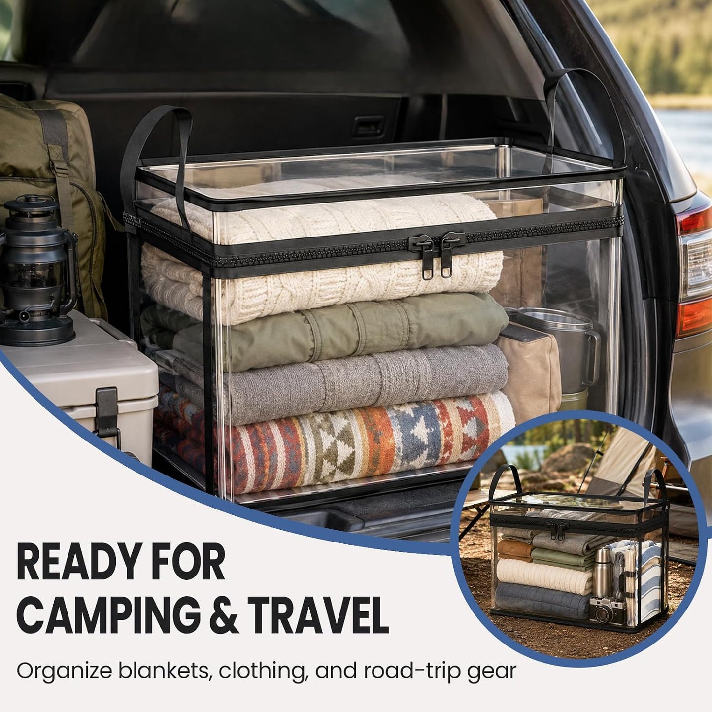 2 Pack Large Clear Thick Plastic Storage Box with Hinged Lid. for Clothes, Blankets and Books