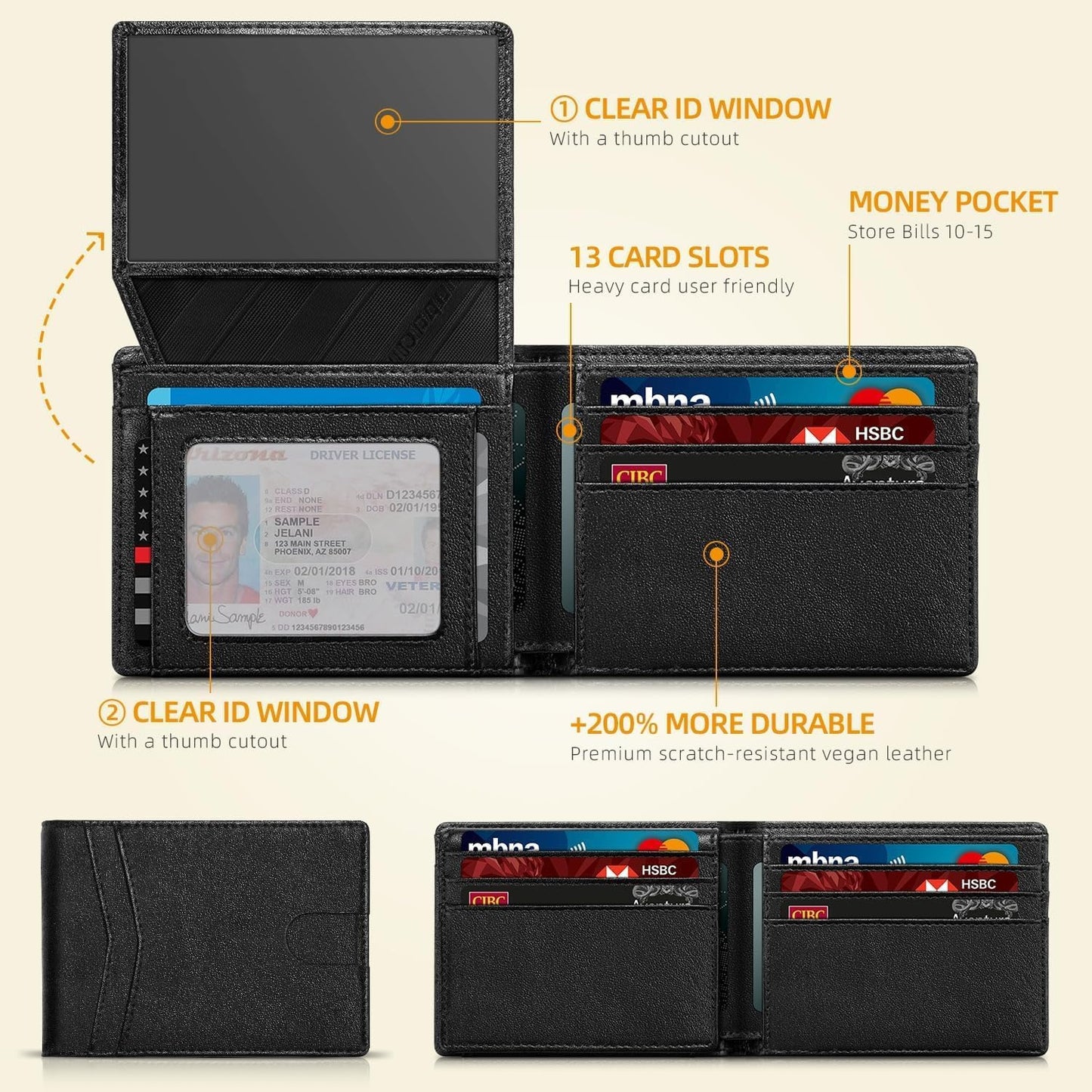 Genuine Leather Card Holder - Anti-magnetic Bi-fold Loose-leaf Wallet with a High-End Feel and Large Capacity