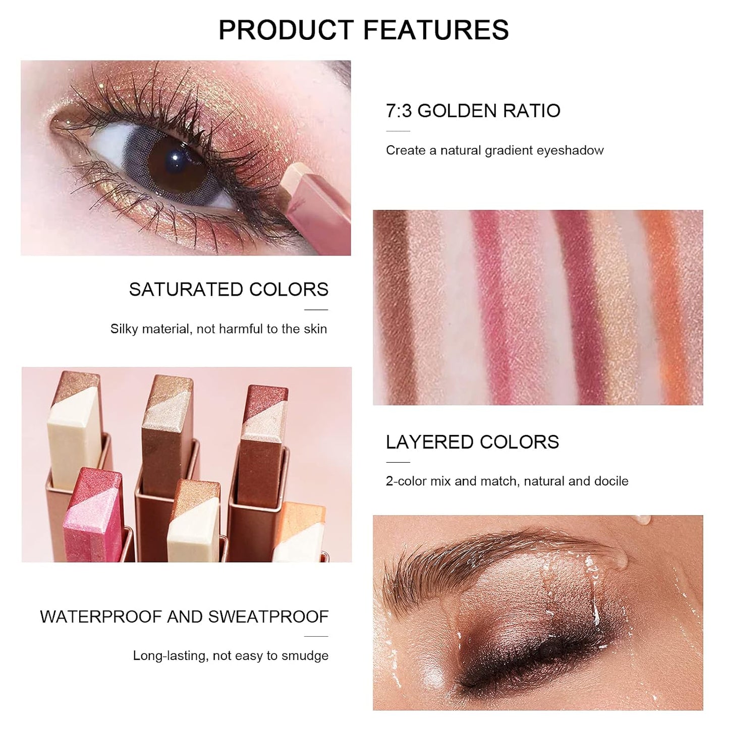 6PCS Glitter Eye-shadow Stick Set, Two-Tone Shimmer Gradient Shadow