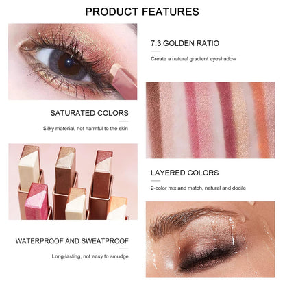 6PCS Glitter Eye-shadow Stick Set, Two-Tone Shimmer Gradient Shadow