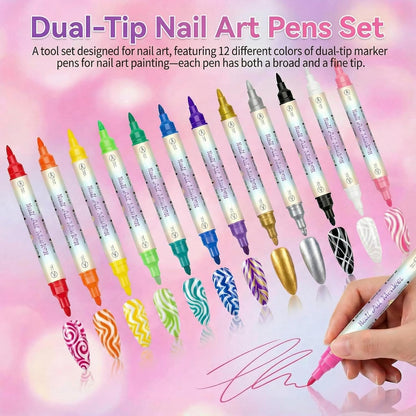 12 Colors Double-Ended 3D Nail Art Markers Set