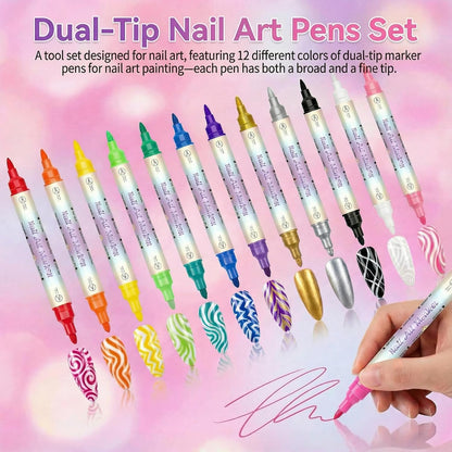 12 Colors Double-Ended Nail Art Markers Set