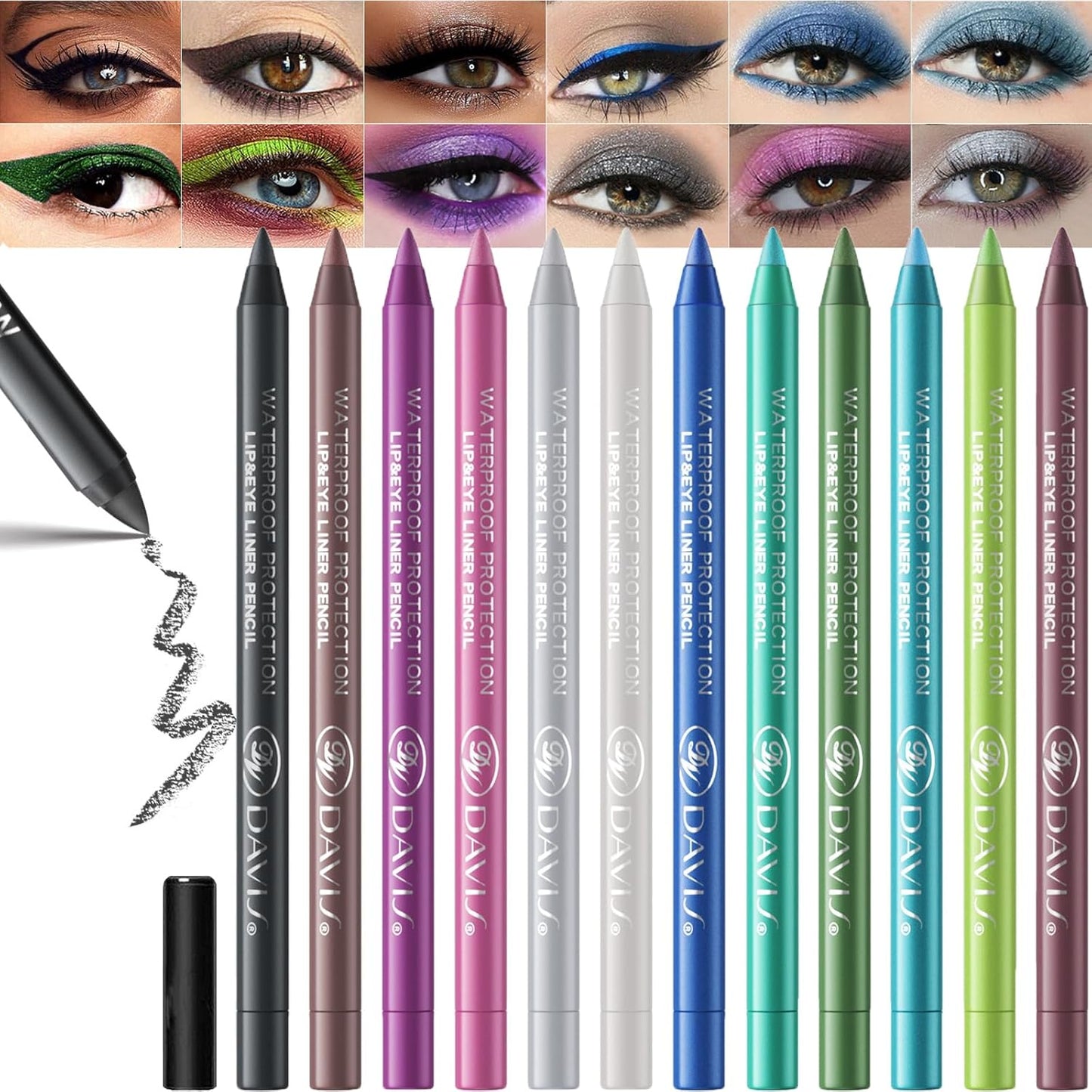 MooGlamor 12 Color Gel Eyeliner Pencils Waterproof Long Wear With Sharpener