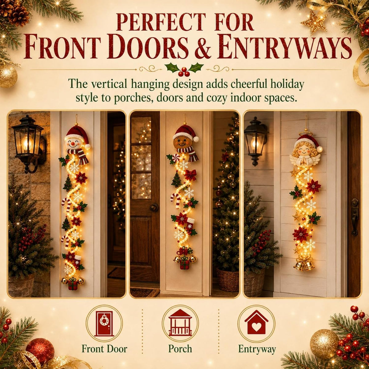 6 Styles Glowing Christmas Door Hanger, Lighted Christmas Door Hanger