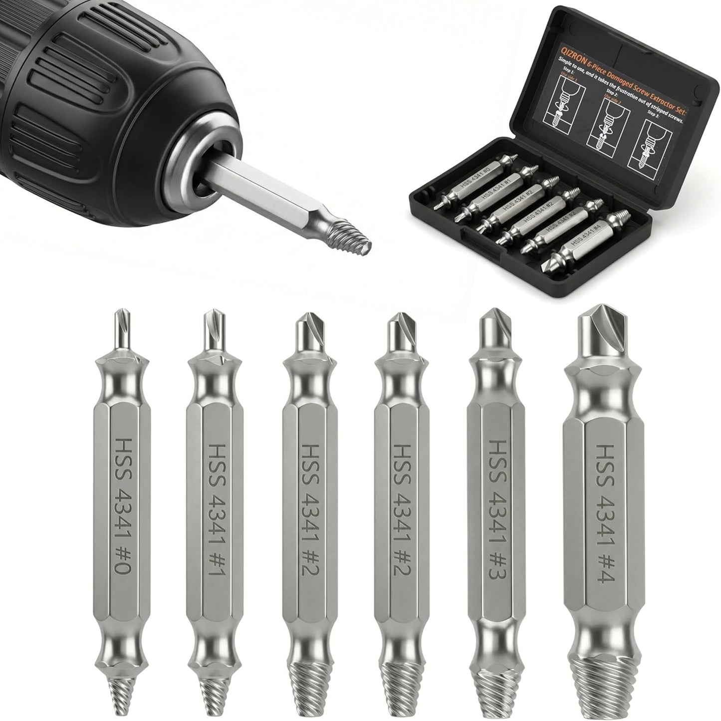 Damaged Screw Extractor Set - Remover for Stripped Head Screws Nuts & Bolts