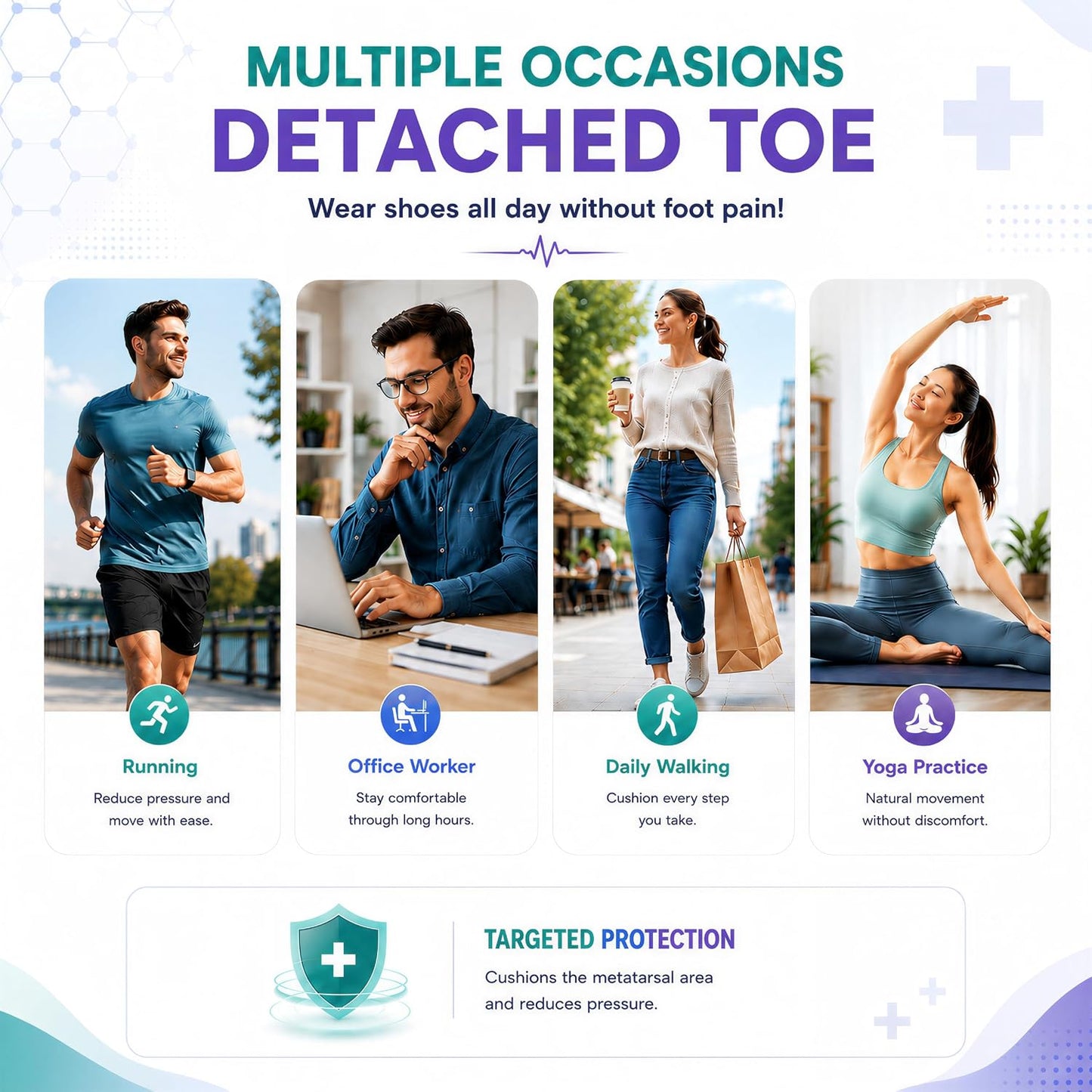 2 Pairs Unisex Metatarsal Pads Breathable Fabric & Gel with Thickened Design for Shock Absorption & Friction Reduction