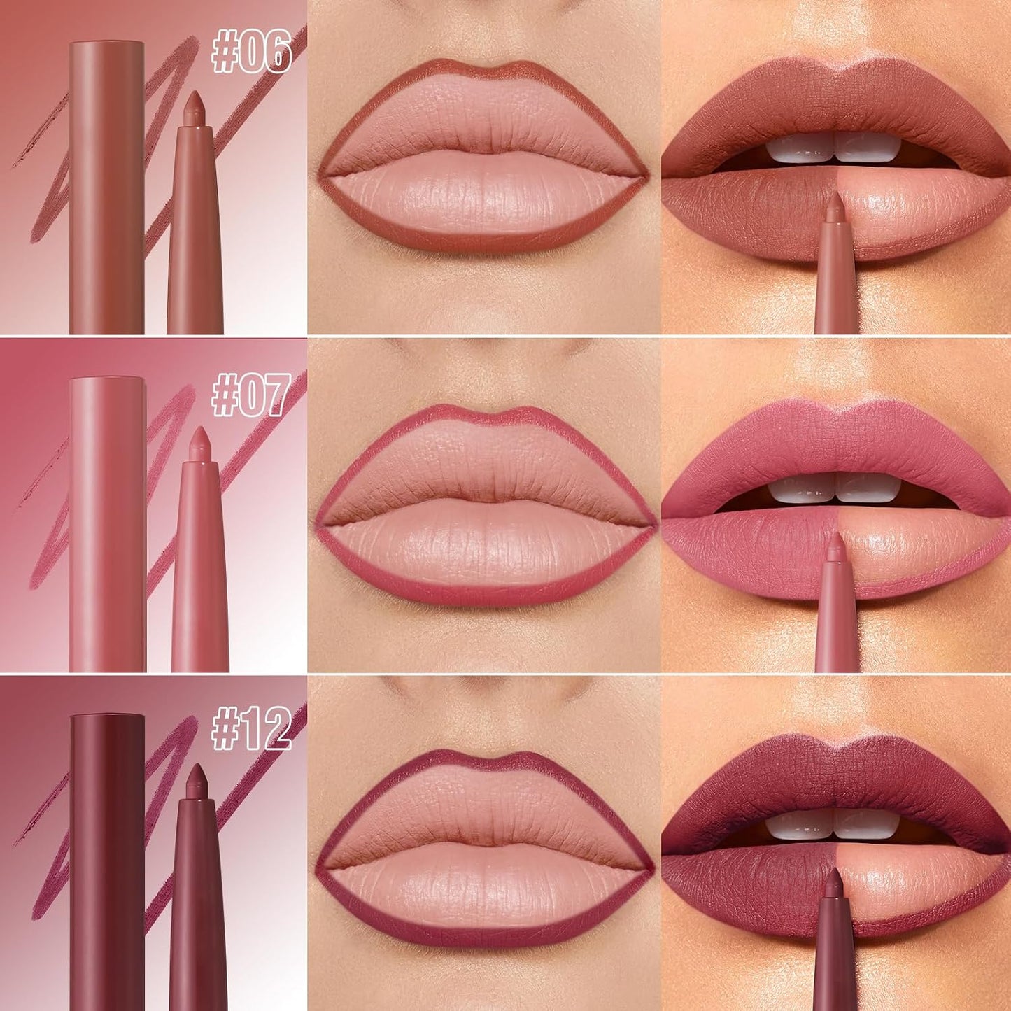 12 Colors Sculpting Matte Velvet Lip Liner Set, Smooth Creamy Texture,Waterproof And High Pigmented