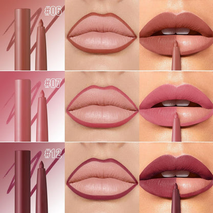 12 Colors Sculpting Matte Velvet Lip Liner Set, Smooth Creamy Texture,Waterproof And High Pigmented