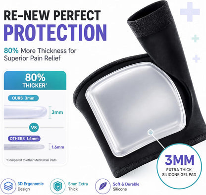 2 Pairs Unisex Metatarsal Pads Breathable Fabric & Gel with Thickened Design for Shock Absorption & Friction Reduction