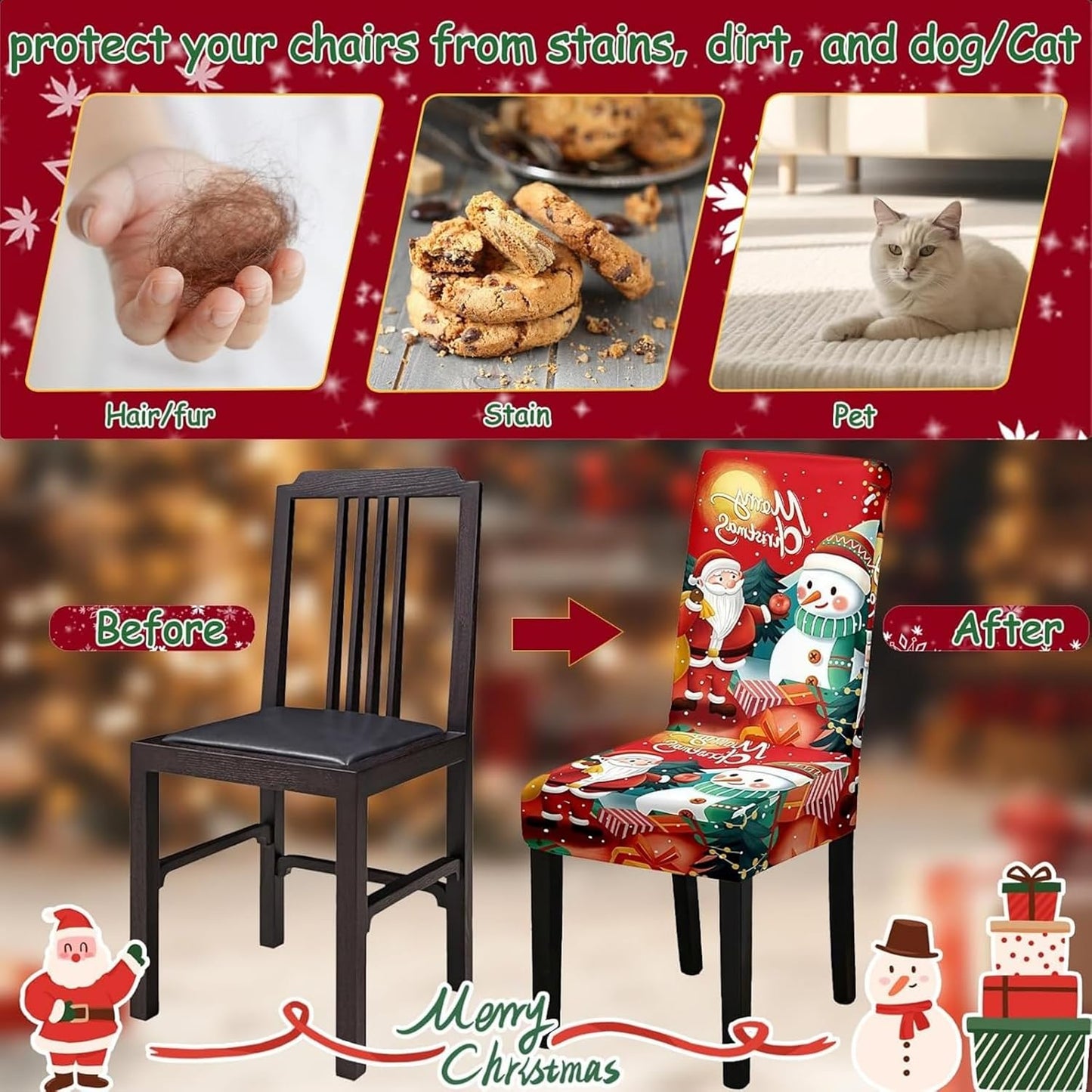 Stretch Christmas Dining Chair Covers, Chair Protector Slipcovers