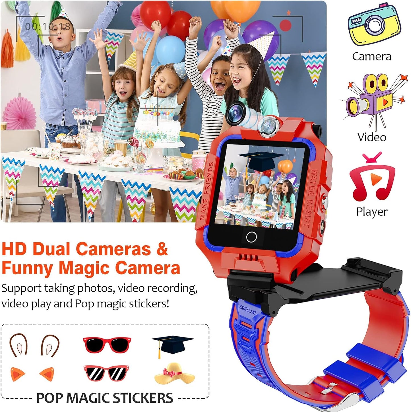 4G Kids Waterproof Smartwatch w GPS Tracker, Phone Watch & Video Chat for Age 3-14 Years